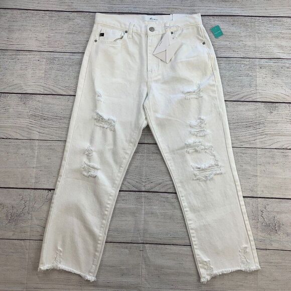 KanCan Jeans sz 9 28 Straight Fit White Distressed Cropped Inseam 25" New NWT - Picture 1 of 10